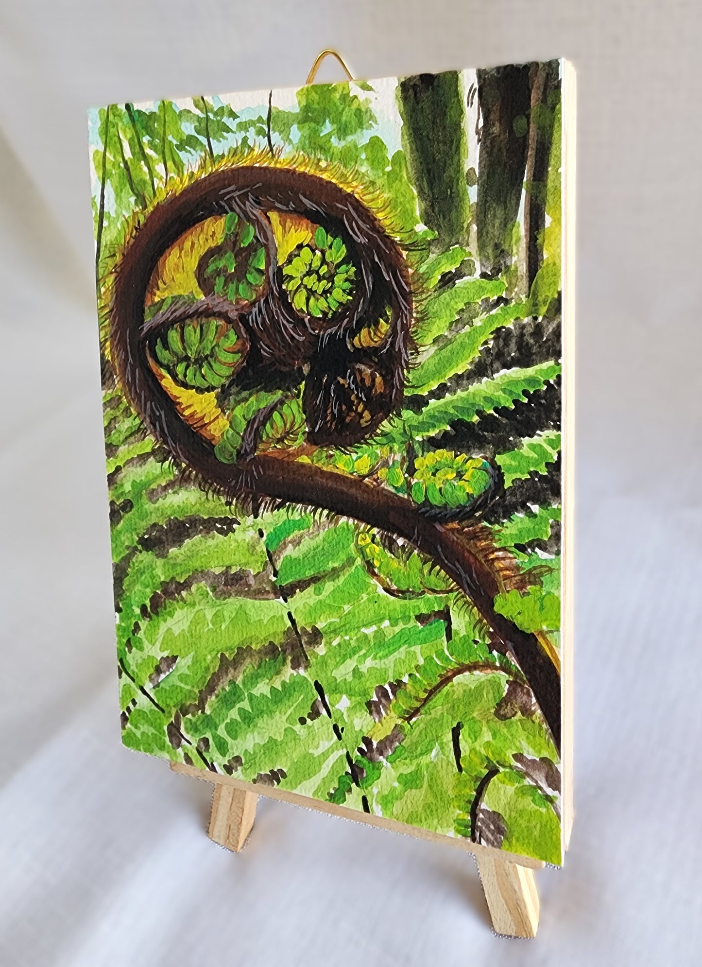 Watercolour and gouache original landscape - Koru Frond, Taupo, New Zealand