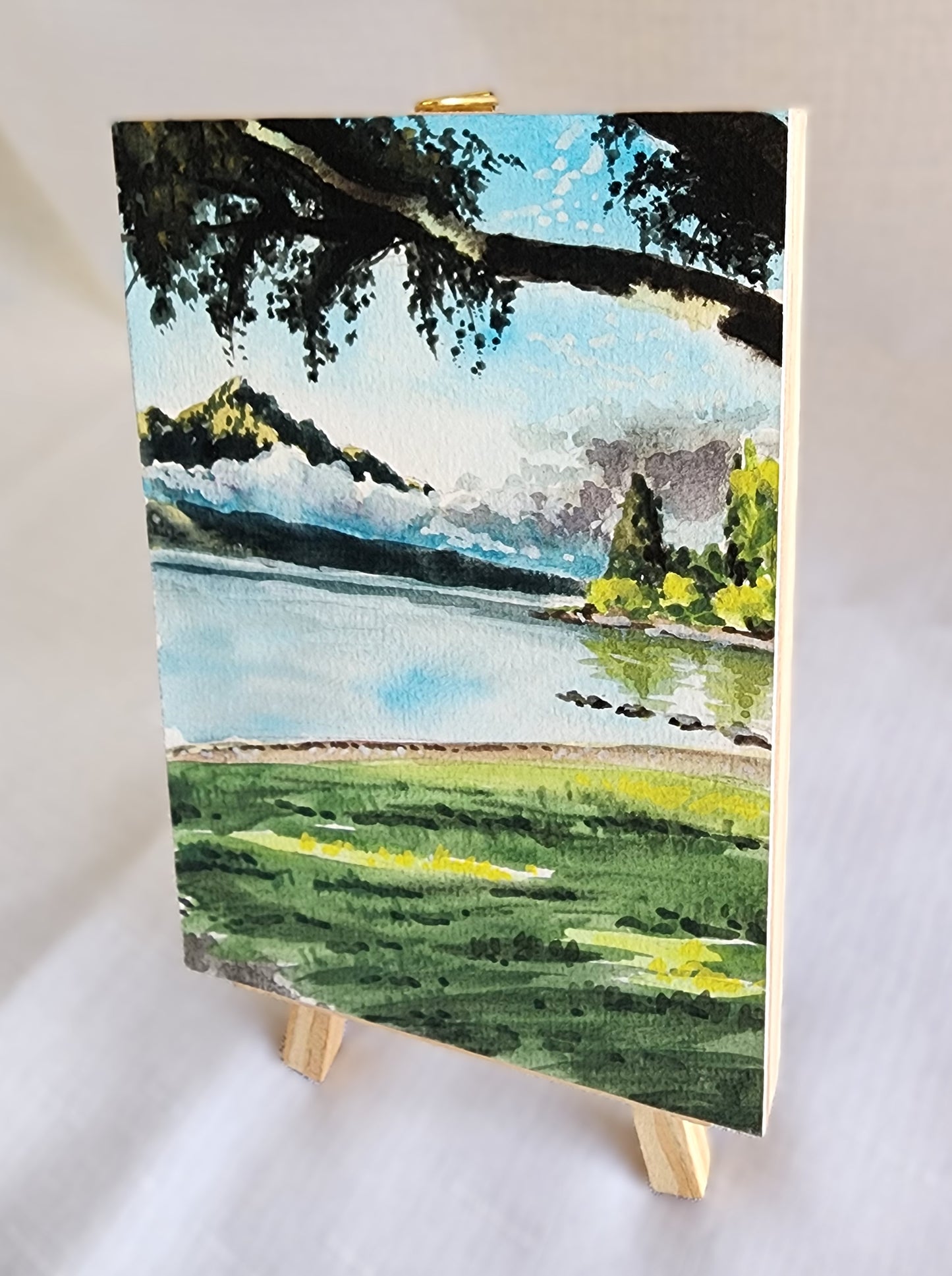 Watercolour and gouache original landscape - Lake Wakatipu, NZ