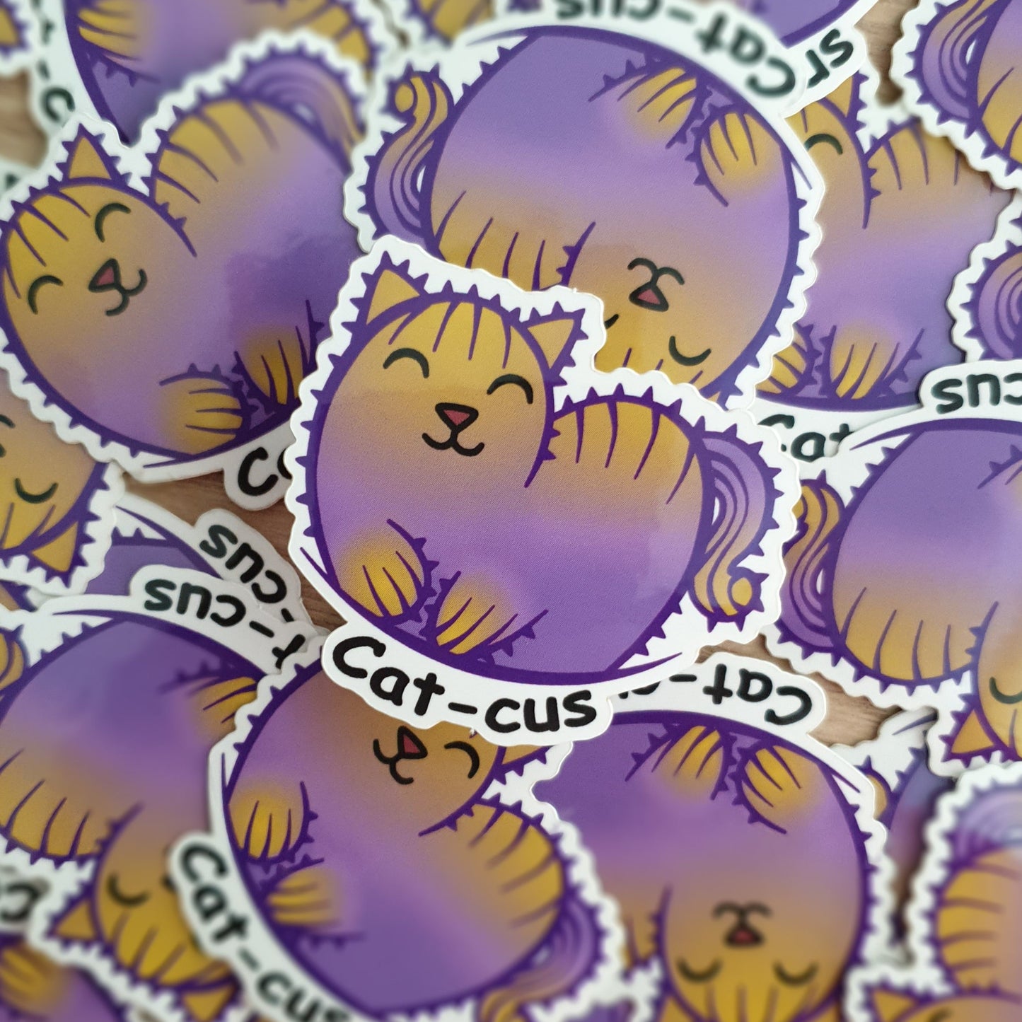 Cactus Sticker - "Cat-cus" - yellow and purple