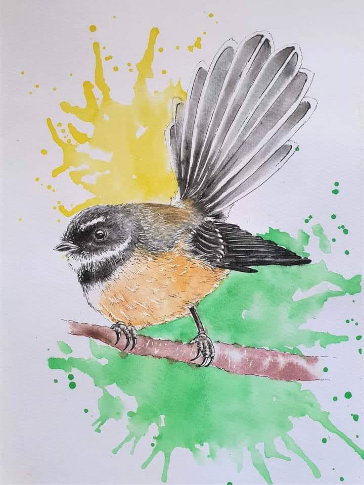 Watercolour A4 Print - Pīwakawaka (Fantail)