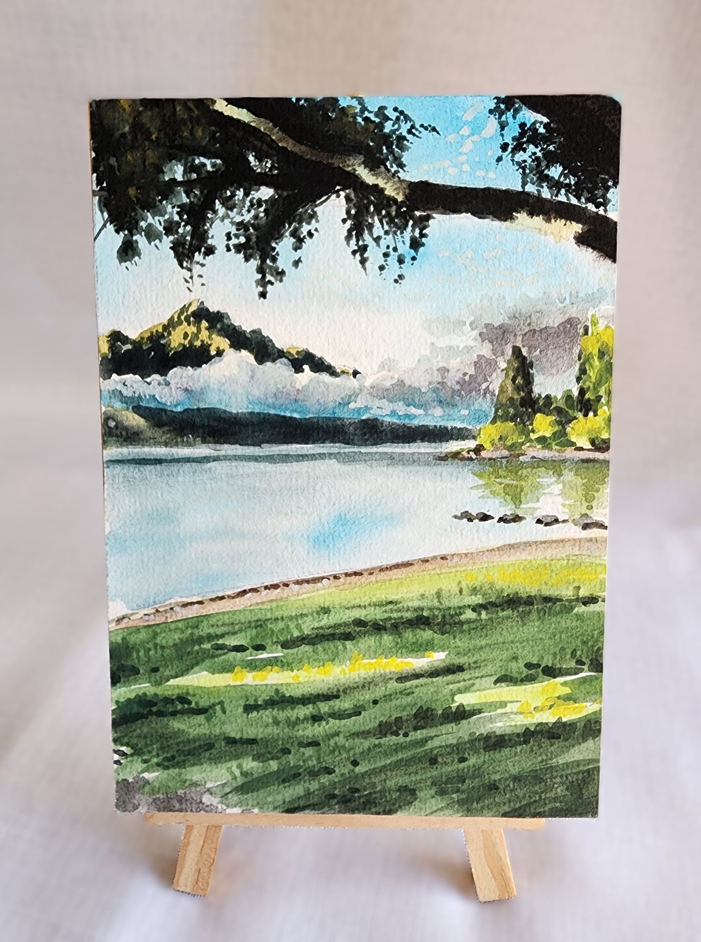 Watercolour and gouache original landscape - Lake Wakatipu, NZ