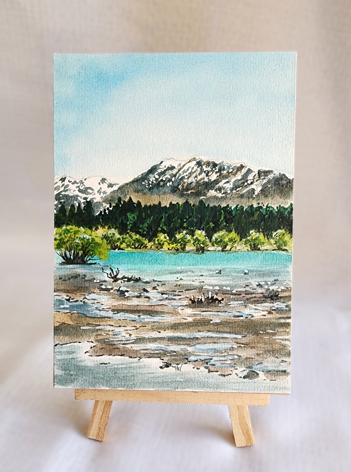 Watercolour and gouache original landscape - Lake Tekapo, NZ