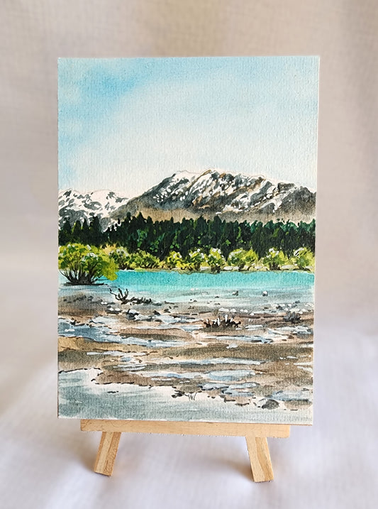 Watercolour and gouache original landscape - Lake Tekapo, NZ
