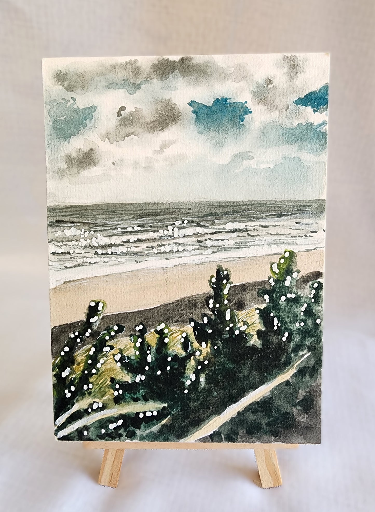 Watercolour and gouache original landscape - Coastal Walkway New Plymouth, NZ