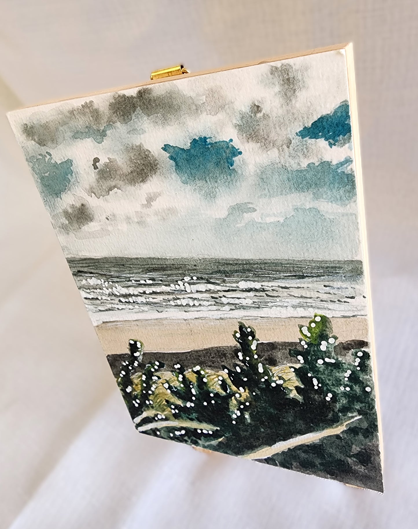Watercolour and gouache original landscape - Coastal Walkway New Plymouth, NZ