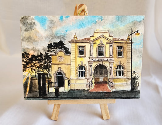 Watercolour and gouache original landscape - Helensville Post Office, NZ