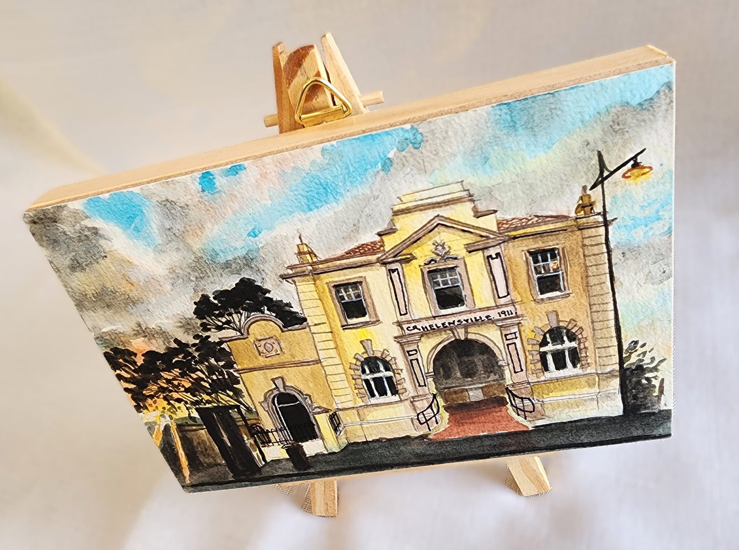 Watercolour and gouache original landscape - Helensville Post Office, NZ