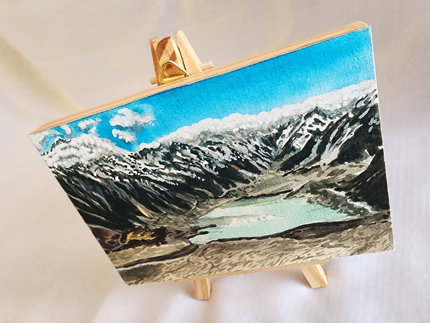 Watercolour and gouache original landscape - Tasman Glacier, NZ
