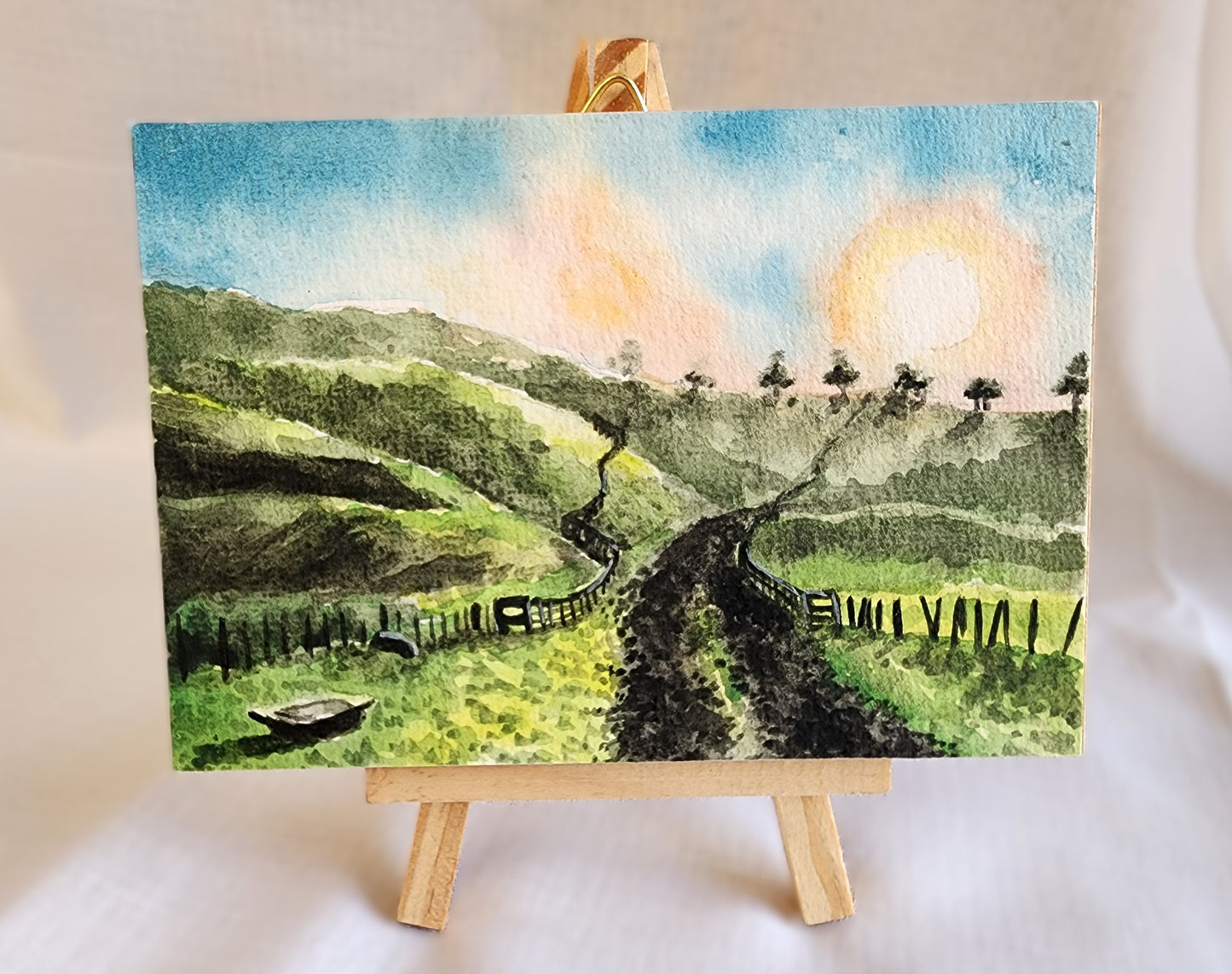Watercolour and gouache original landscape - Matamata, NZ