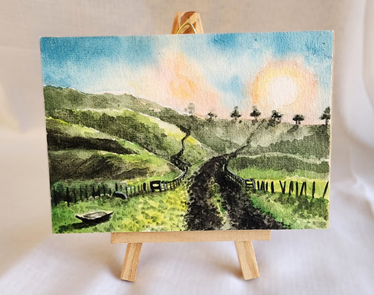 Watercolour and gouache original landscape - Matamata, NZ