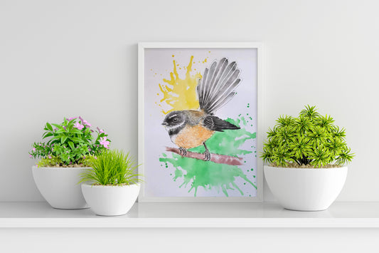 Watercolour A4 Print - Pīwakawaka (Fantail)