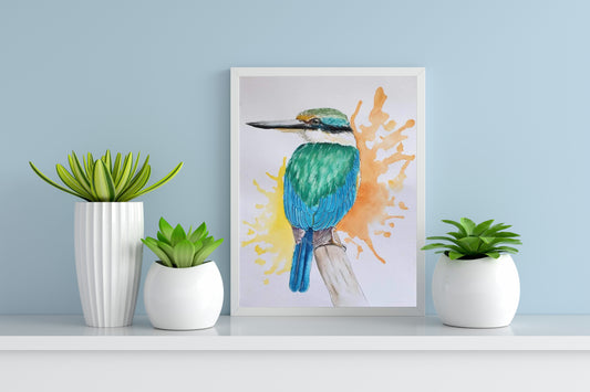Watercolour A4 Print - Kōtare (Kingfisher)
